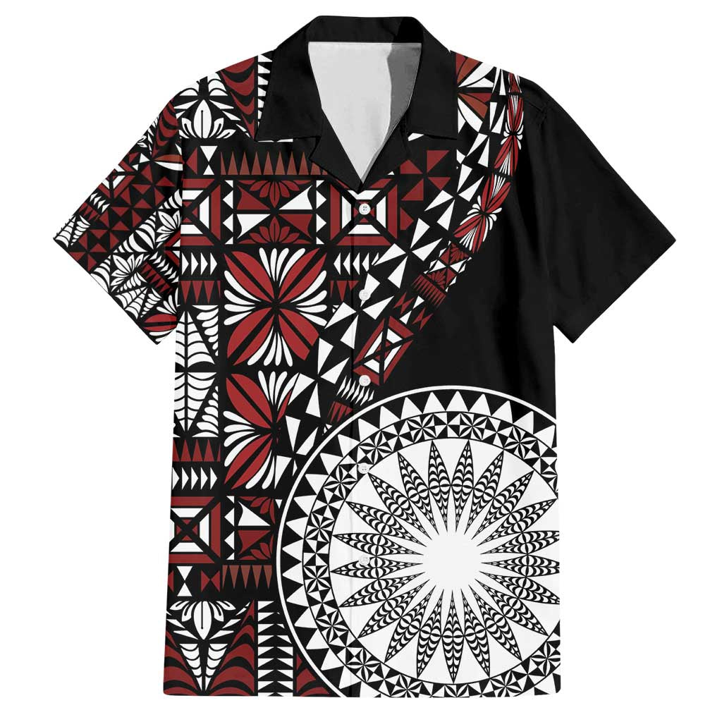 Red Tongan Ngatu Fonulei Pattern Family Matching Long Sleeve Bodycon Dress and Hawaiian Shirt