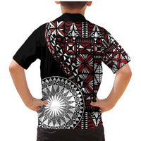 Red Tongan Ngatu Fonulei Pattern Family Matching Mermaid Dress and Hawaiian Shirt