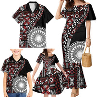Red Tongan Ngatu Fonulei Pattern Family Matching Mermaid Dress and Hawaiian Shirt