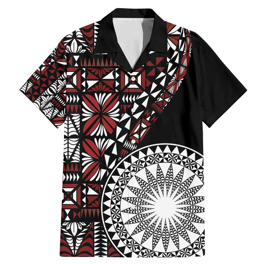Red Tongan Ngatu Fonulei Pattern Family Matching Mermaid Dress and Hawaiian Shirt