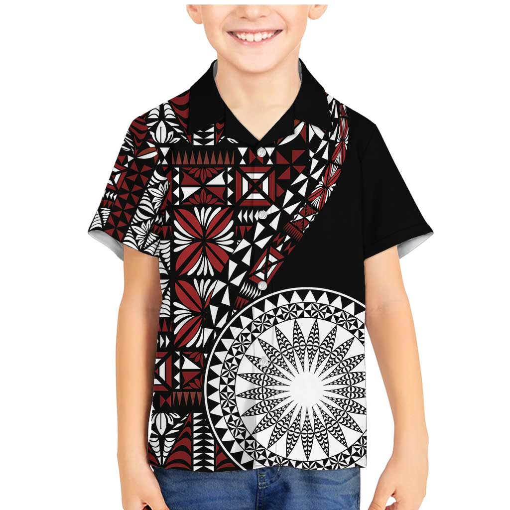 Red Tongan Ngatu Fonulei Pattern Family Matching Mermaid Dress and Hawaiian Shirt