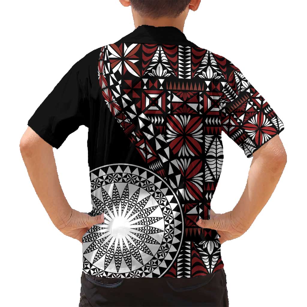 Red Tongan Ngatu Fonulei Pattern Family Matching Puletasi and Hawaiian Shirt