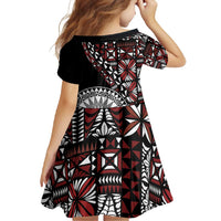 Red Tongan Ngatu Fonulei Pattern Family Matching Short Sleeve Bodycon Dress and Hawaiian Shirt