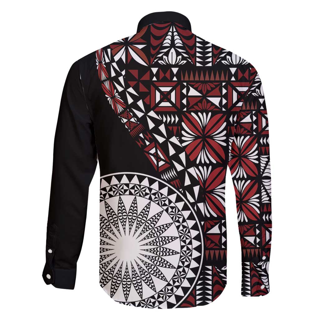 Red Tongan Ngatu Fonulei Pattern Family Matching Tank Maxi Dress and Hawaiian Shirt