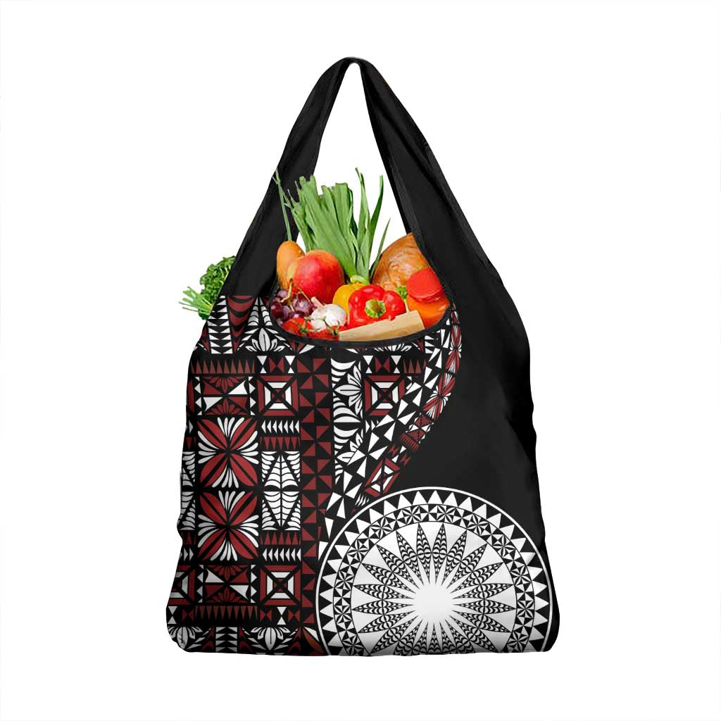 Red Tongan Ngatu Fonulei Pattern Grocery Bag