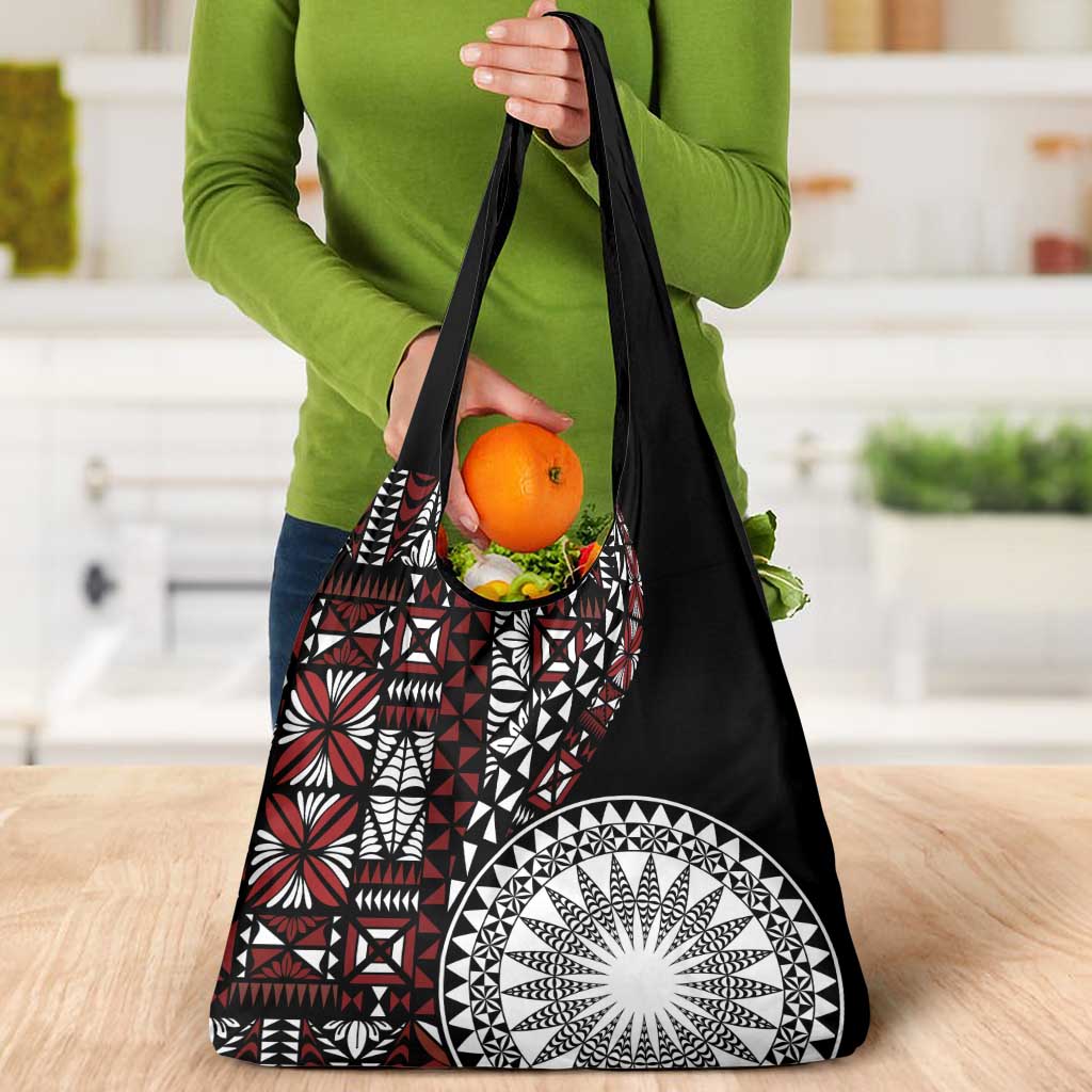 Red Tongan Ngatu Fonulei Pattern Grocery Bag