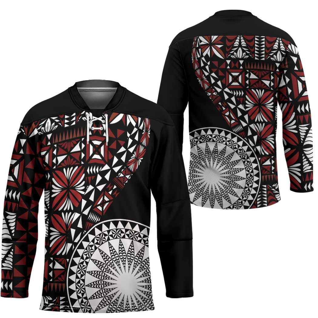 Red Tongan Ngatu Fonulei Pattern Hockey Jersey LT9
