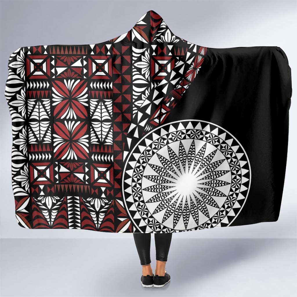 Red Tongan Ngatu Fonulei Pattern Hooded Blanket