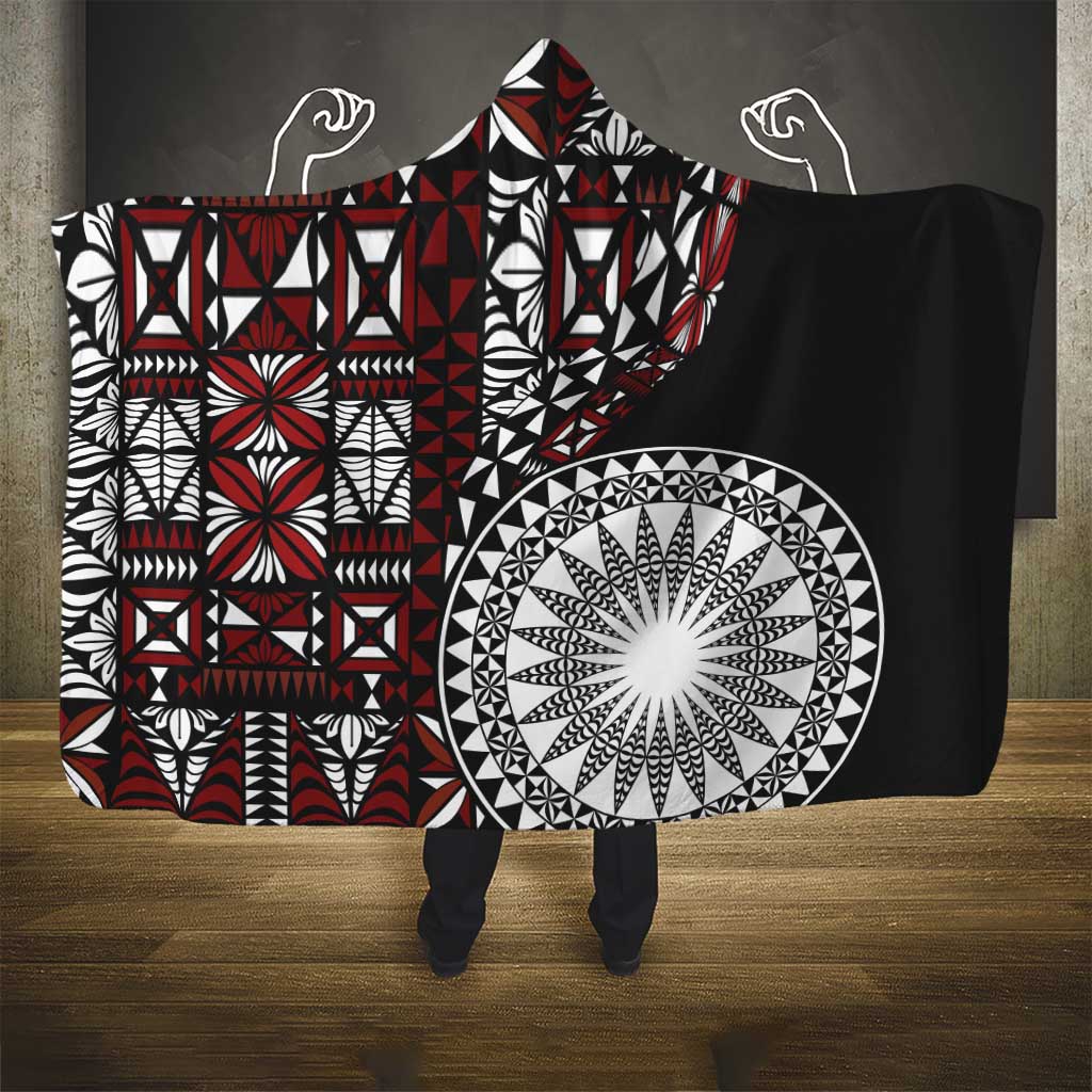 Red Tongan Ngatu Fonulei Pattern Hooded Blanket