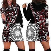 Red Tongan Ngatu Fonulei Pattern Hoodie Dress