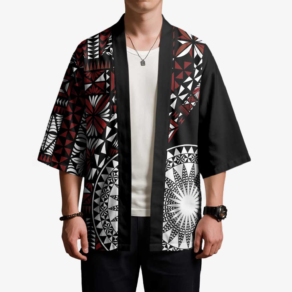 Red Tongan Ngatu Fonulei Pattern Kimono - Polynesian Pride