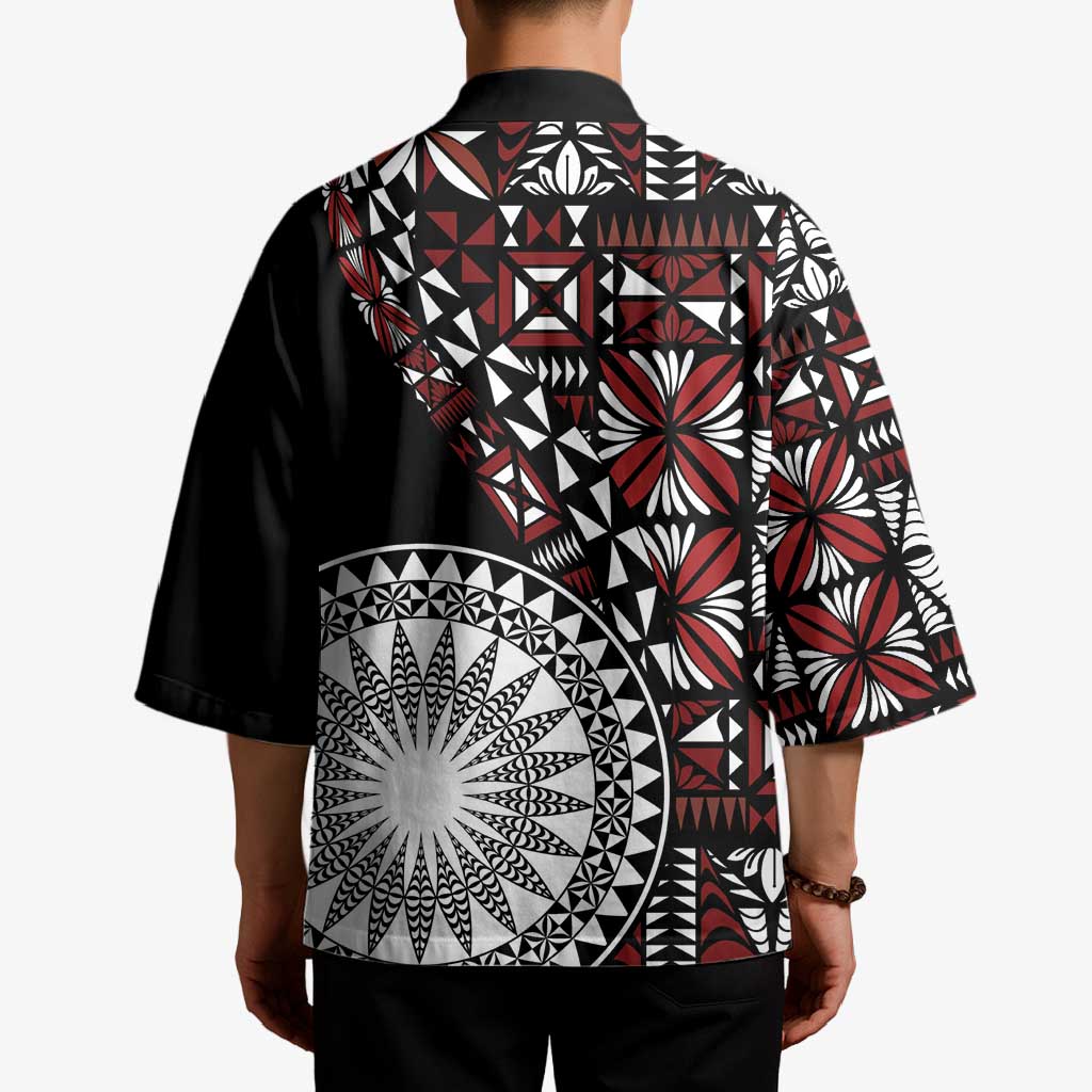 Red Tongan Ngatu Fonulei Pattern Kimono - Polynesian Pride