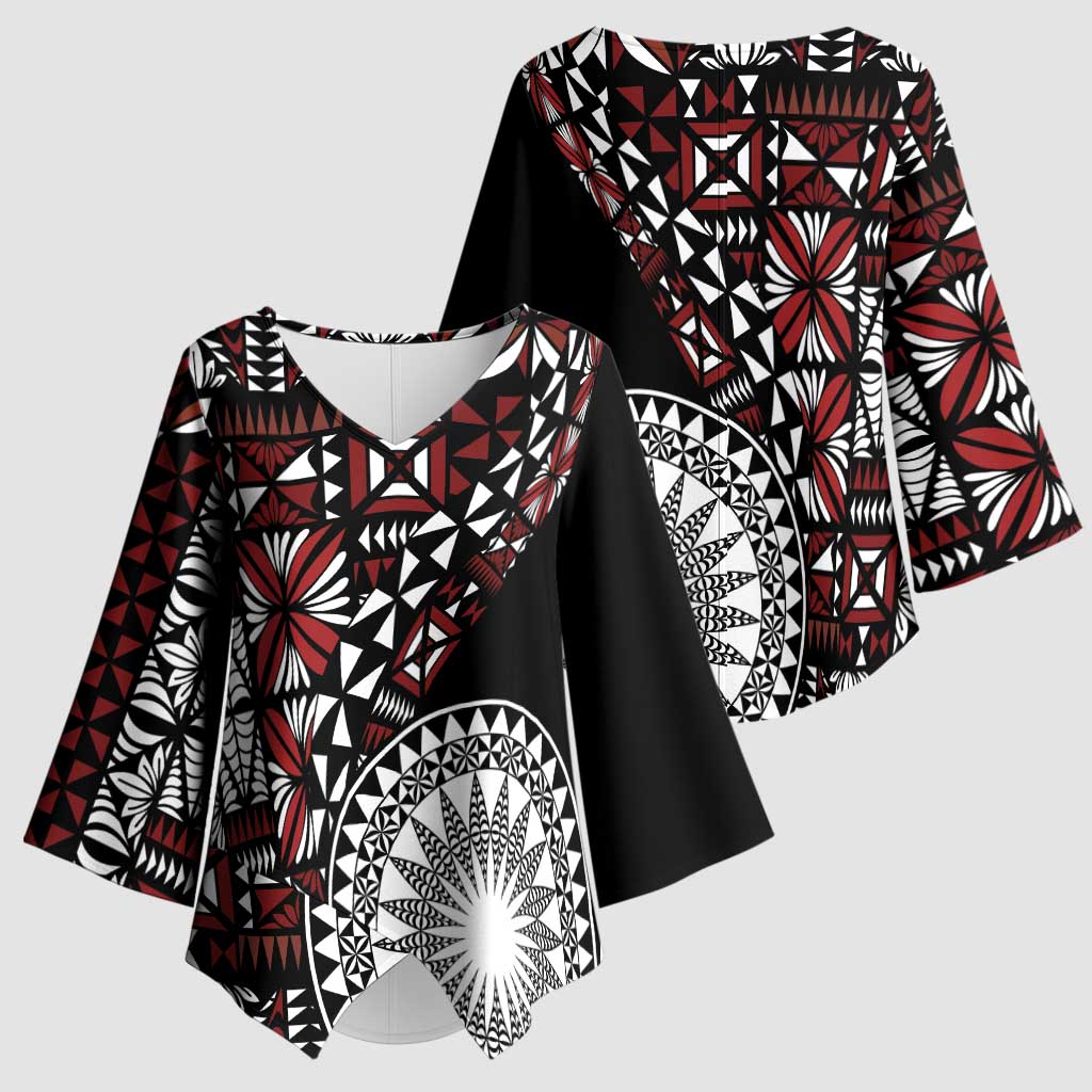 Red Tongan Ngatu Fonulei Pattern Kimono Sleeve Blouse - Polynesian Pride