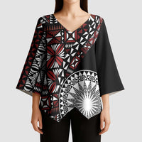 Red Tongan Ngatu Fonulei Pattern Kimono Sleeve Blouse - Polynesian Pride