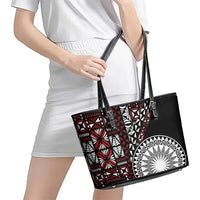 Red Tongan Ngatu Fonulei Pattern Leather Tote Bag