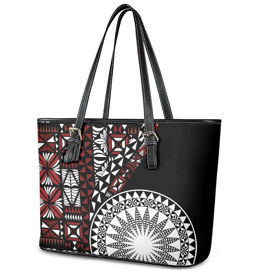 Red Tongan Ngatu Fonulei Pattern Leather Tote Bag