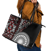 Red Tongan Ngatu Fonulei Pattern Leather Tote Bag