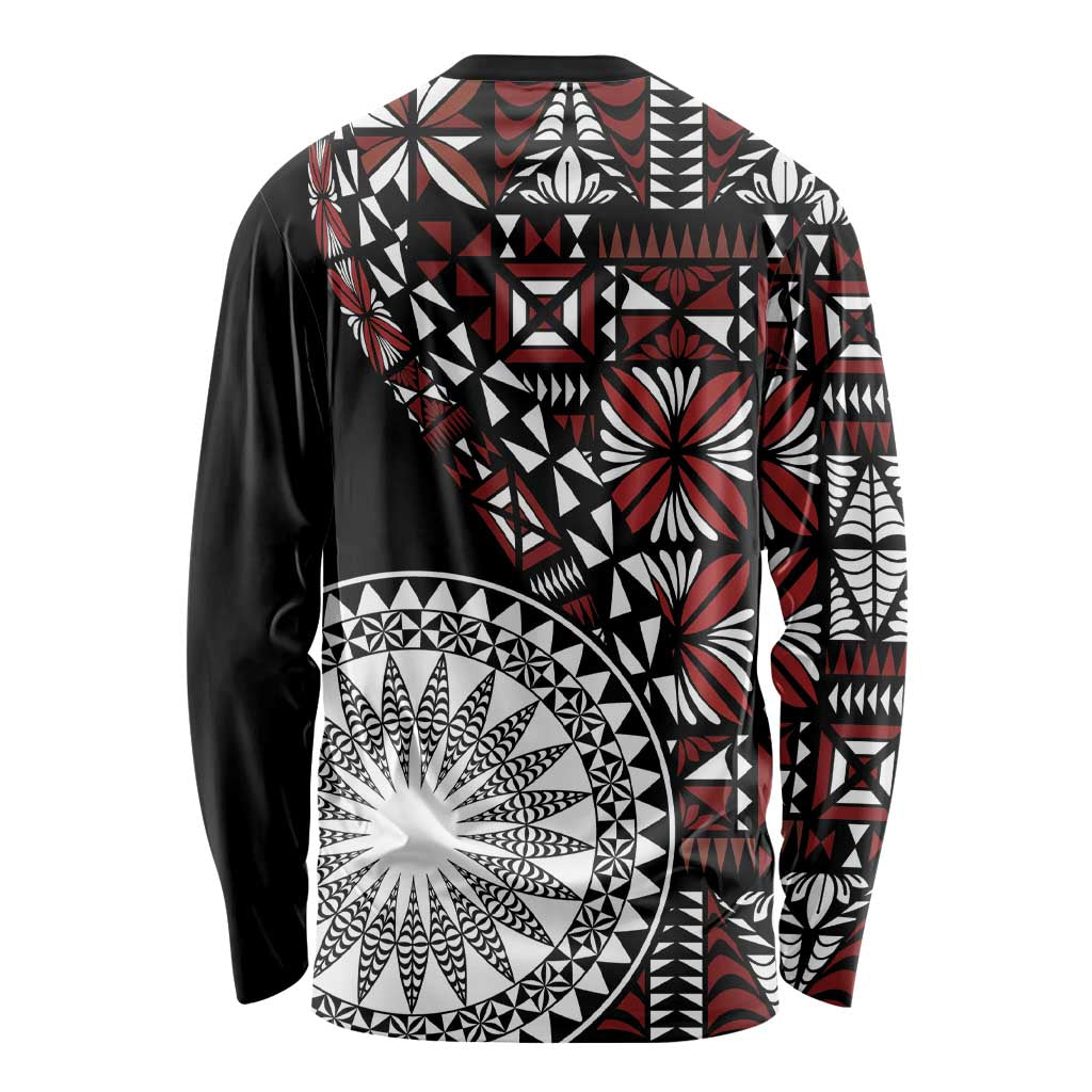 Red Tongan Ngatu Fonulei Pattern Long Sleeve Shirt