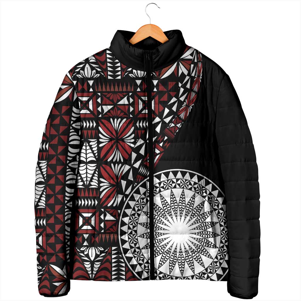 Red Tongan Ngatu Fonulei Pattern Padded Jacket - Polynesian Pride