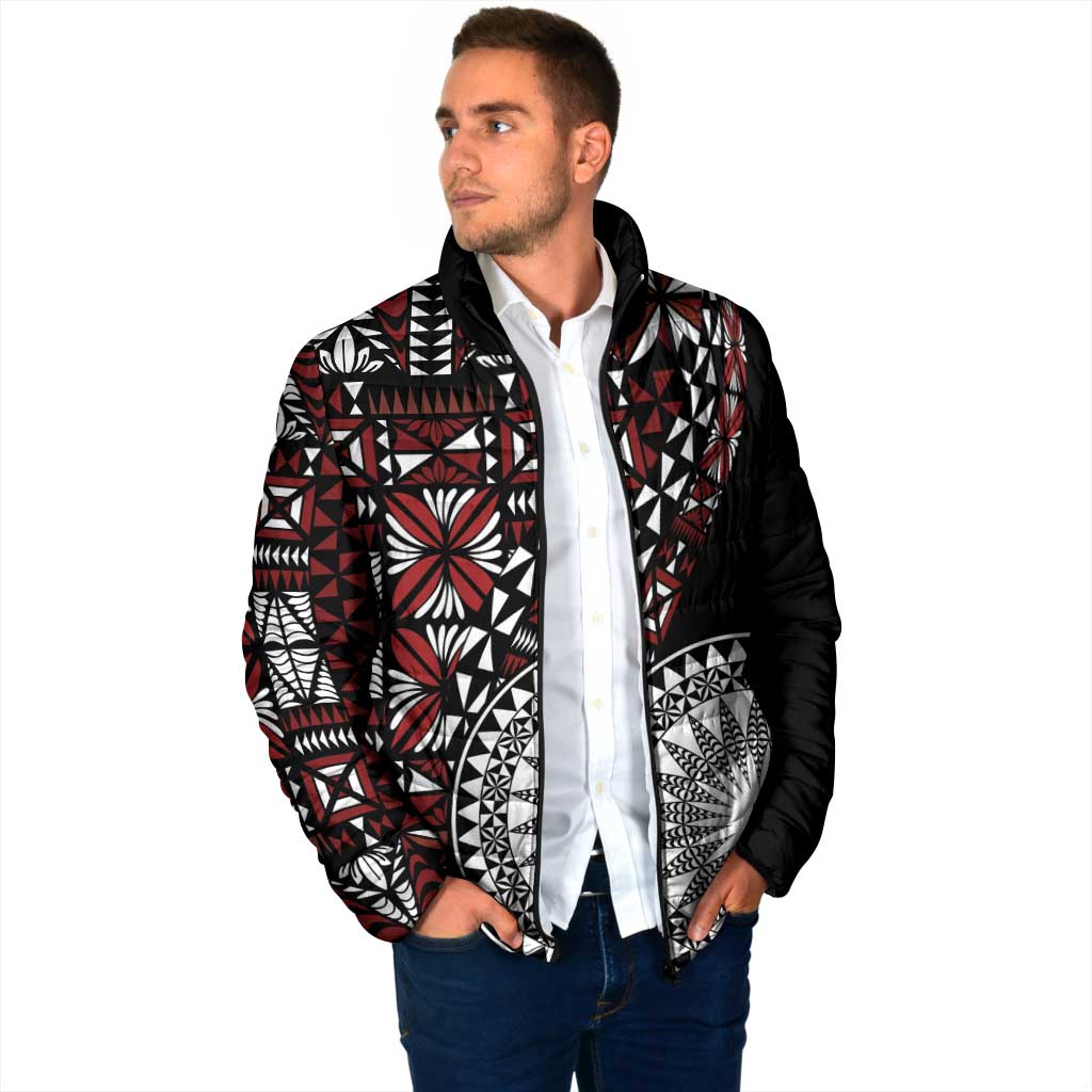 Red Tongan Ngatu Fonulei Pattern Padded Jacket - Polynesian Pride