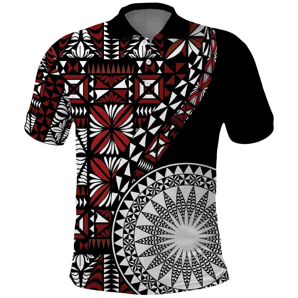 Red Tongan Ngatu Fonulei Pattern Polo Shirt LT9 Red - Polynesian Pride