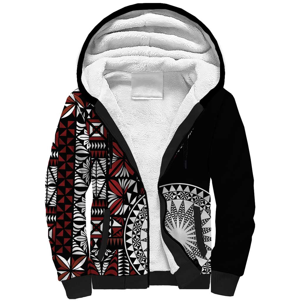 Red Tongan Ngatu Fonulei Pattern Sherpa Hoodie