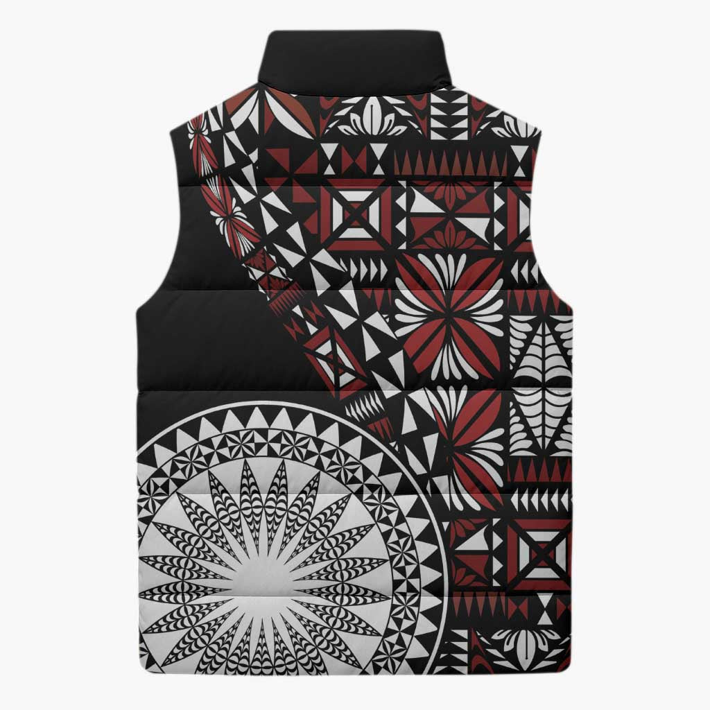 Red Tongan Ngatu Fonulei Pattern Sleeveless Puffer Jacket - Polynesian Pride