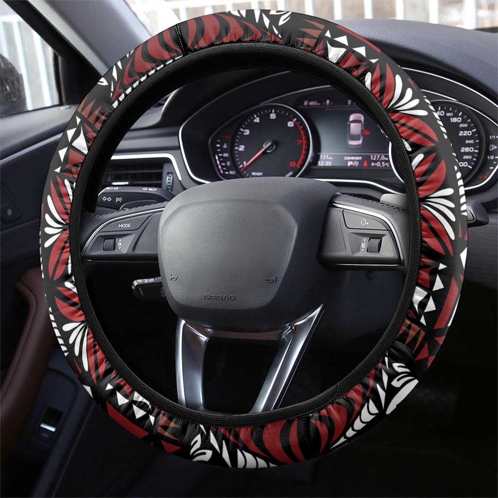 Red Tongan Ngatu Fonulei Pattern Steering Wheel Cover