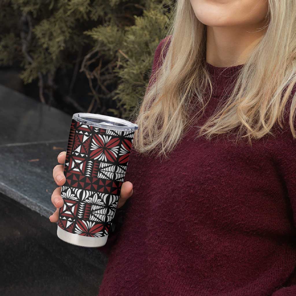 Red Tongan Ngatu Fonulei Pattern Tumbler Cup