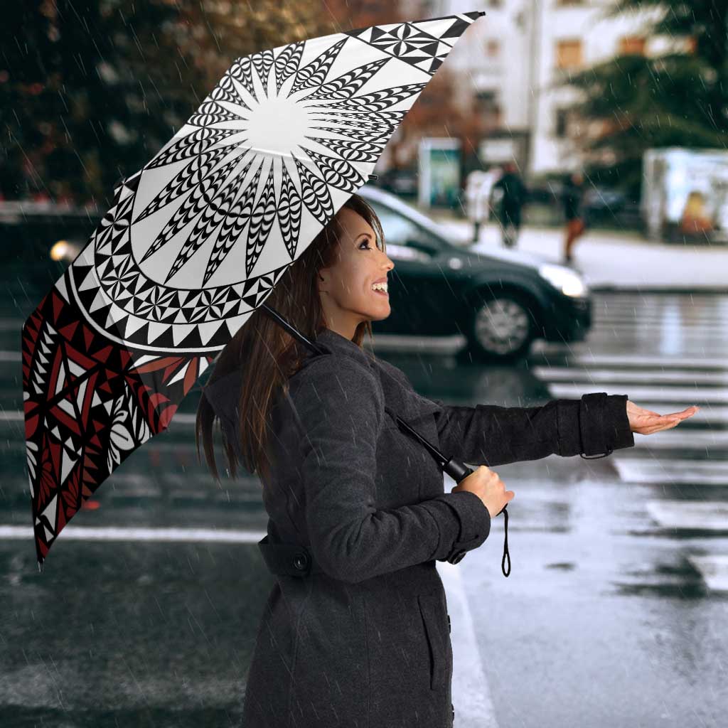 Red Tongan Ngatu Fonulei Pattern Umbrella - Polynesian Pride
