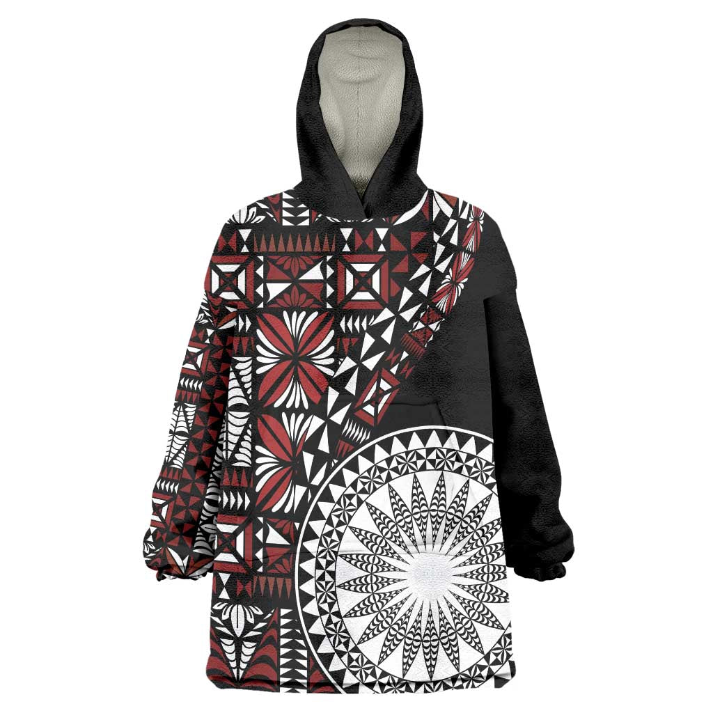 Red Tongan Ngatu Fonulei Pattern Wearable Blanket Hoodie LT9 One Size Red - Polynesian Pride