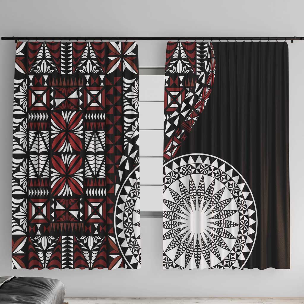 Red Tongan Ngatu Fonulei Pattern Window Curtain