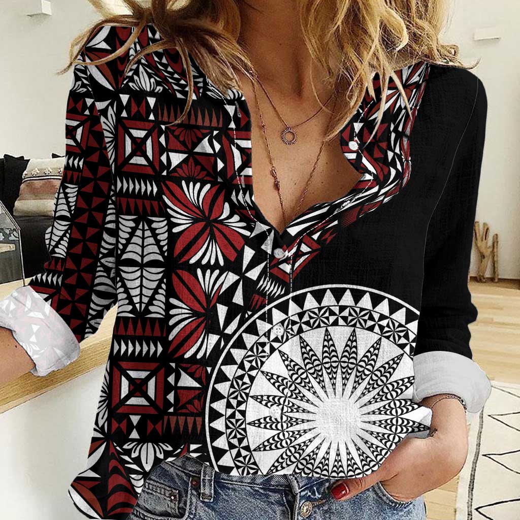 Red Tongan Ngatu Fonulei Pattern Women Casual Shirt LT9 Female Red - Polynesian Pride