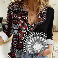 Red Tongan Ngatu Fonulei Pattern Women Casual Shirt LT9 Female Red - Polynesian Pride