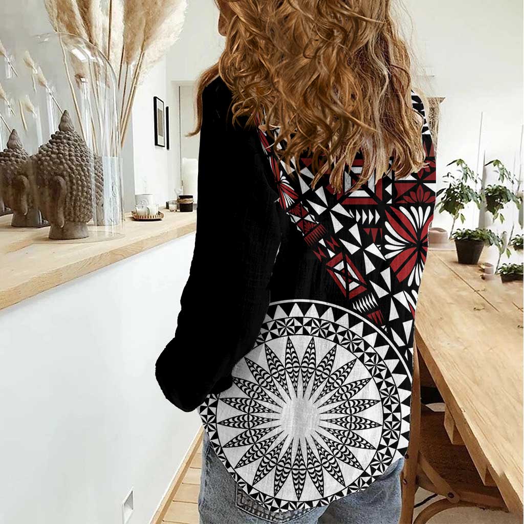 Red Tongan Ngatu Fonulei Pattern Women Casual Shirt LT9 - Polynesian Pride
