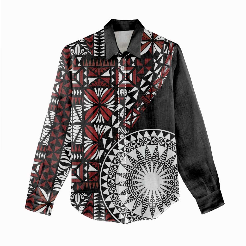 Red Tongan Ngatu Fonulei Pattern Women Casual Shirt LT9 - Polynesian Pride