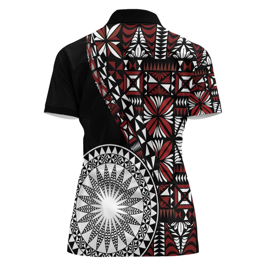 Red Tongan Ngatu Fonulei Pattern Women Polo Shirt