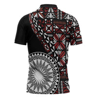Red Tongan Ngatu Fonulei Pattern Zipper Polo Shirt - Polynesian Pride