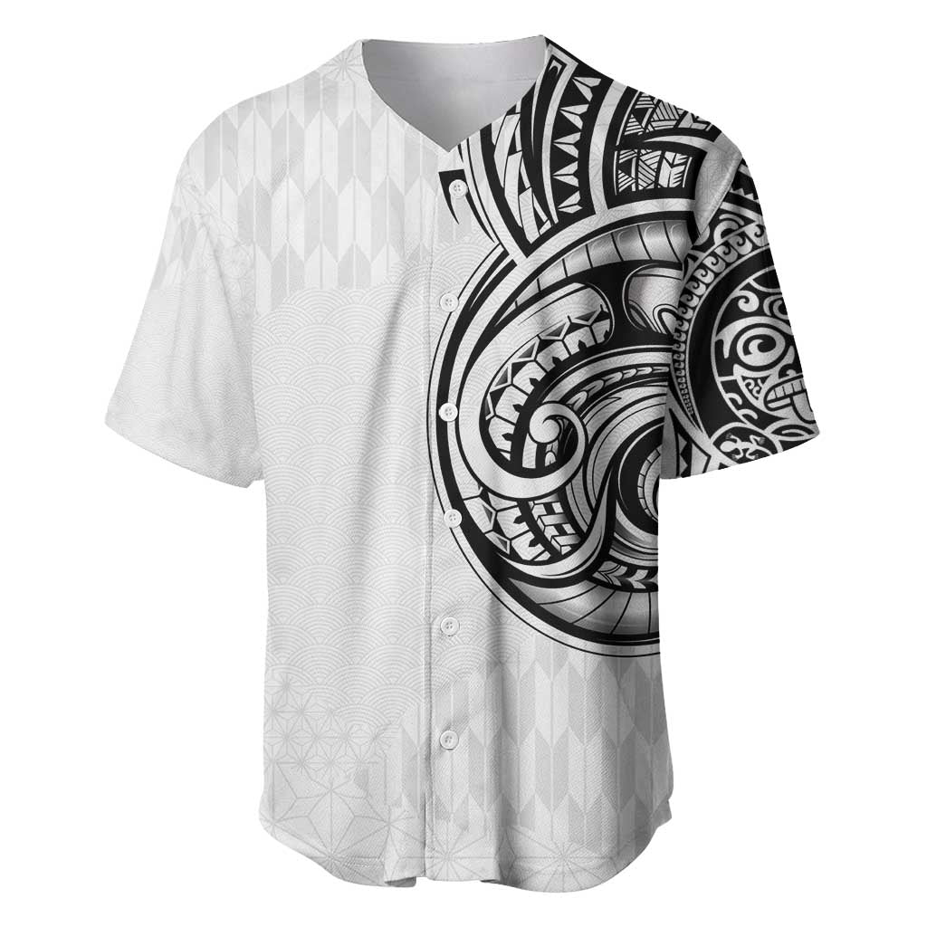 Hawaii and Japanese Culture Personalised Baseball Jersey With Polynesian Tribal Tattoo Style LT9 White - Polynesian Pride