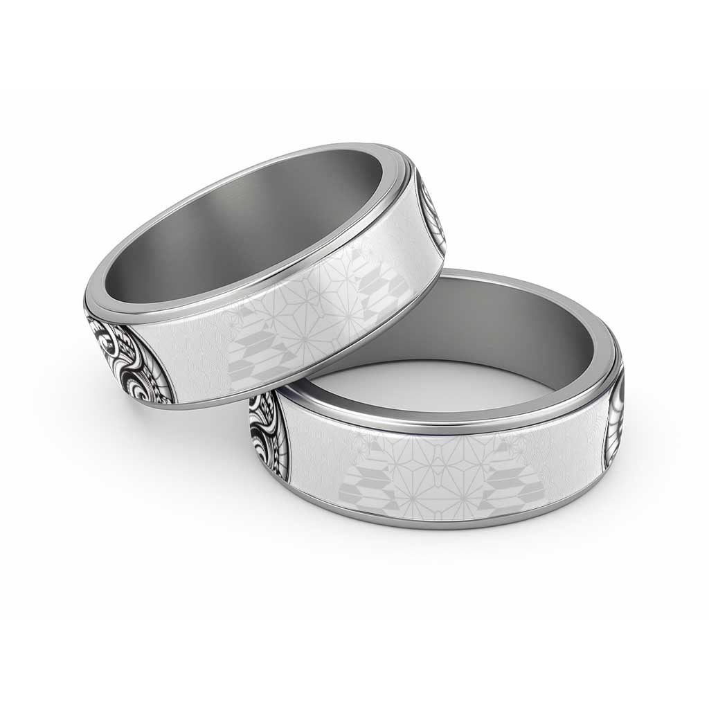 Hawaii and Japanese Culture Classic Ring With Polynesian Tribal Tattoo Style LT9 Sliver White - Polynesian Pride