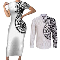 Hawaii and Japanese Culture Personalised Couples Matching Short Sleeve Bodycon Dress and Long Sleeve Button Shirt With Polynesian Tribal Tattoo Style LT9 White - Polynesian Pride