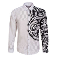 Hawaii and Japanese Culture Personalised Family Matching Long Sleeve Bodycon Dress and Hawaiian Shirt With Polynesian Tribal Tattoo Style LT9 Dad's Shirt - Long Sleeve White - Polynesian Pride