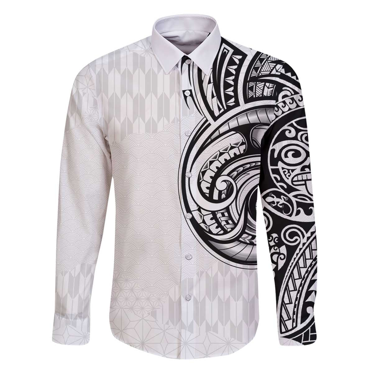 Hawaii and Japanese Culture Personalised Family Matching Off The Shoulder Long Sleeve Dress and Hawaiian Shirt With Polynesian Tribal Tattoo Style