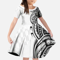Hawaii and Japanese Culture Personalised Family Matching Puletasi and Hawaiian Shirt With Polynesian Tribal Tattoo Style LT9 Daughter's Dress White - Polynesian Pride
