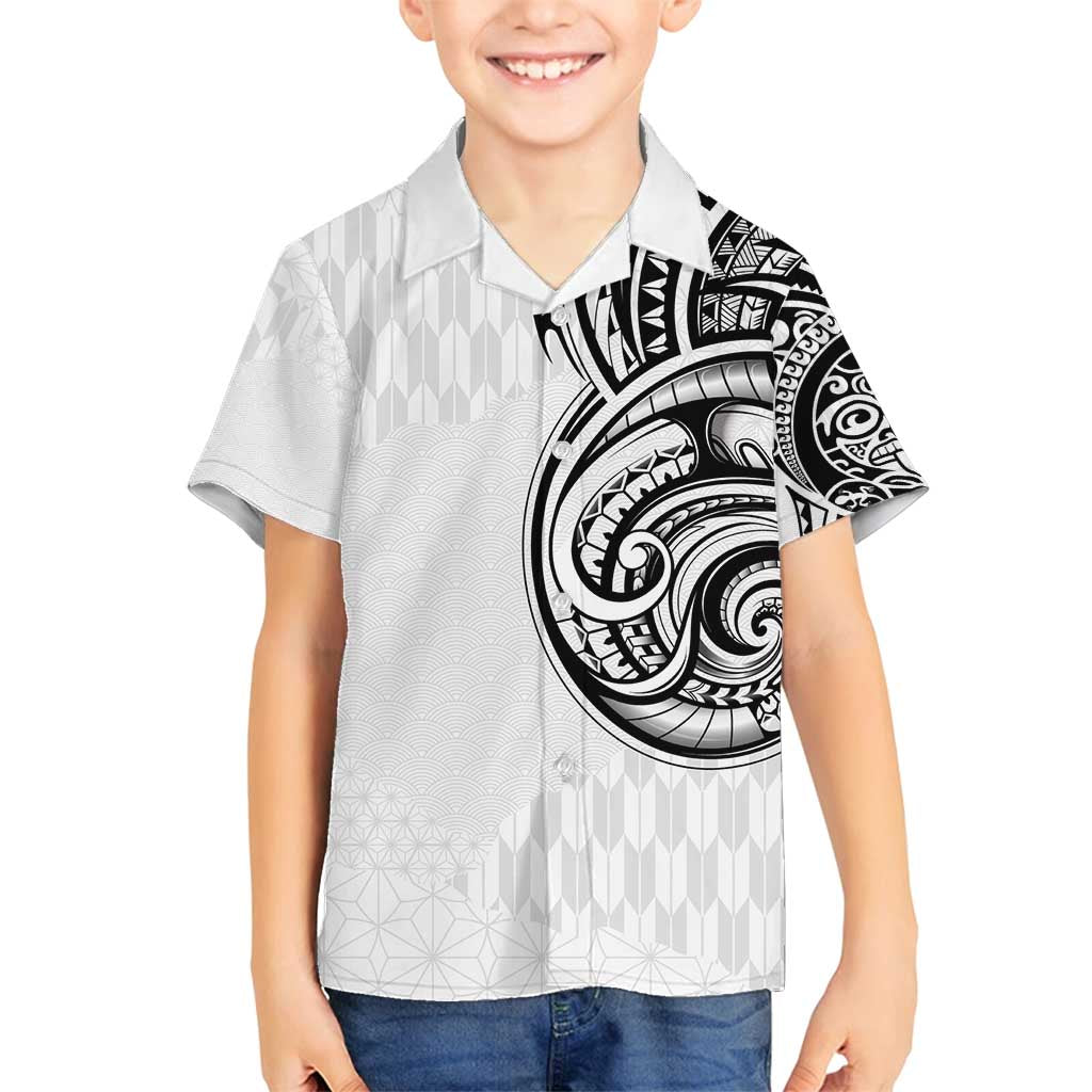 Hawaii and Japanese Culture Personalised Family Matching Summer Maxi Dress and Hawaiian Shirt With Polynesian Tribal Tattoo Style LT9 Son's Shirt White - Polynesian Pride