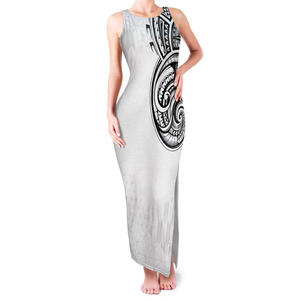 Hawaii and Japanese Culture Personalised Family Matching Tank Maxi Dress and Hawaiian Shirt With Polynesian Tribal Tattoo Style LT9 Mom's Dress White - Polynesian Pride