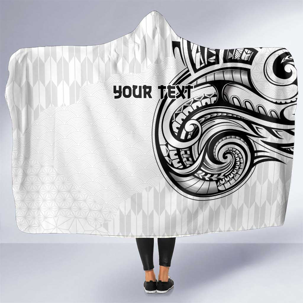 Hawaii and Japanese Culture Personalised Hooded Blanket With Polynesian Tribal Tattoo Style