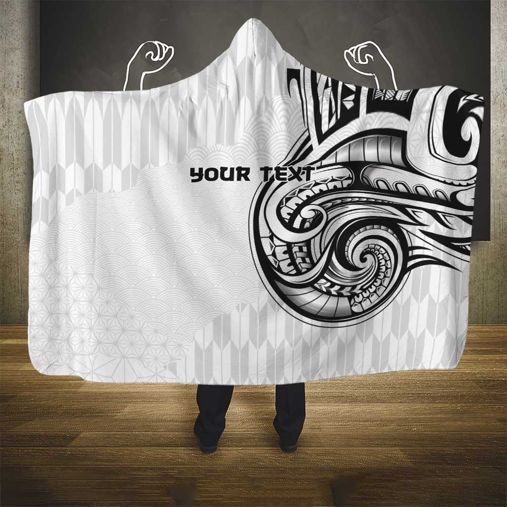 Hawaii and Japanese Culture Personalised Hooded Blanket With Polynesian Tribal Tattoo Style