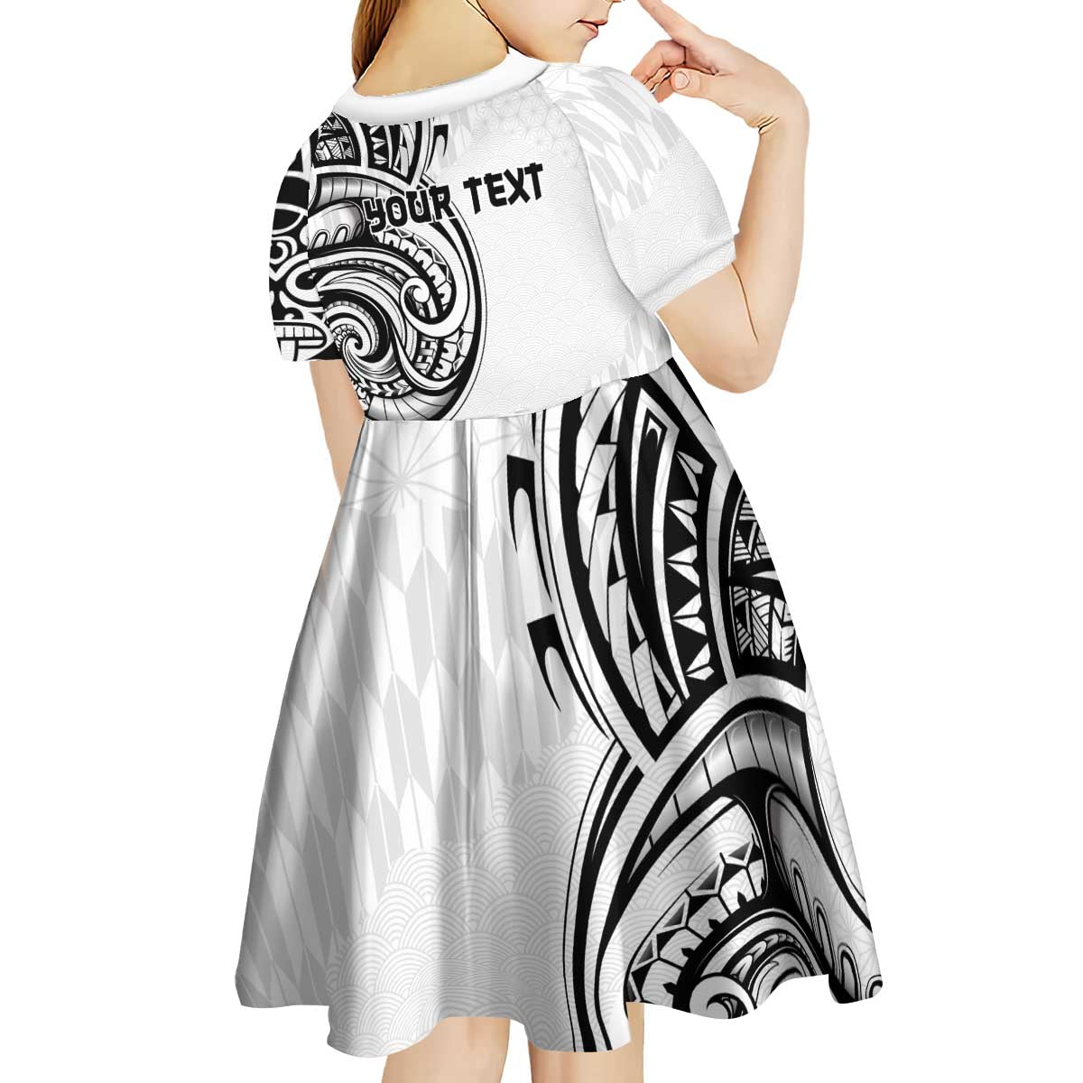 Hawaii and Japanese Culture Personalised Kid Short Sleeve Dress With Polynesian Tribal Tattoo Style