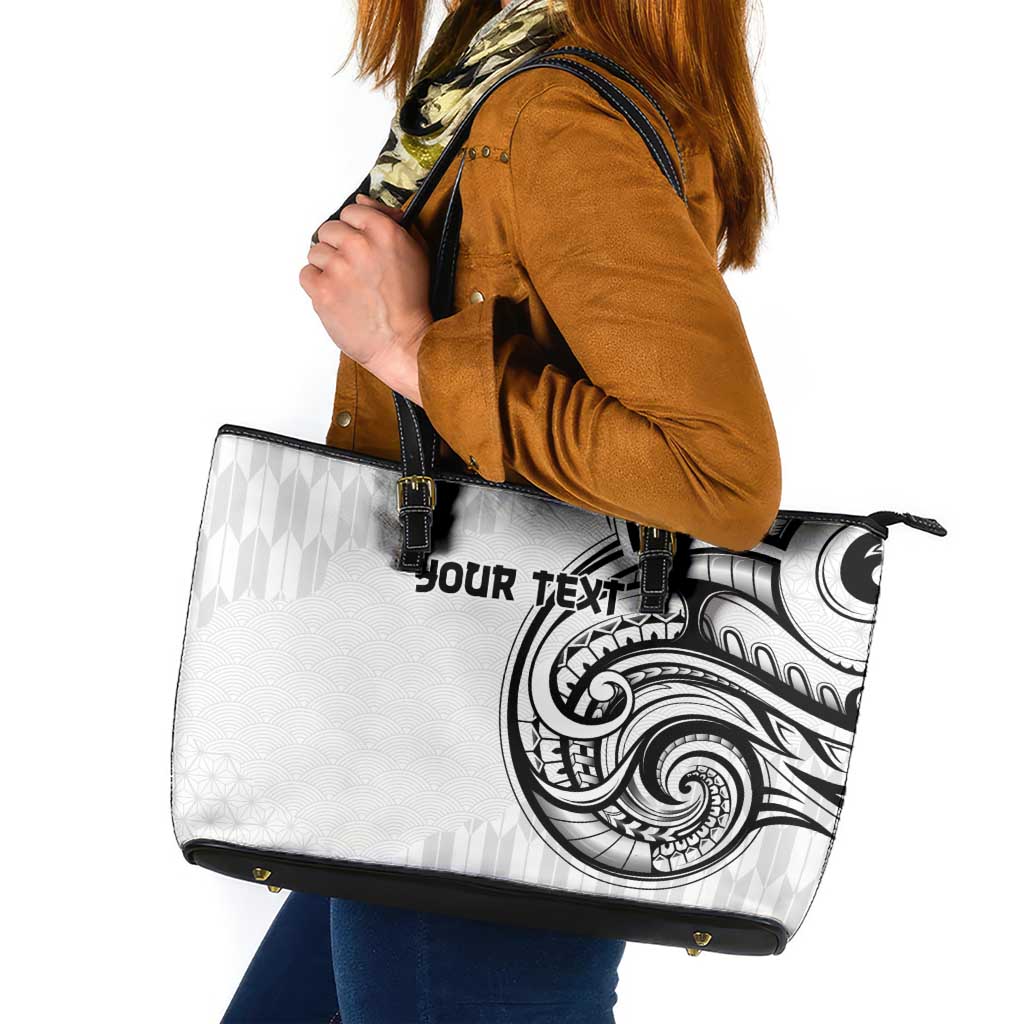 Hawaii and Japanese Culture Personalised Leather Tote Bag With Polynesian Tribal Tattoo Style LT9 White - Polynesian Pride